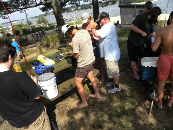 BHSFC setting up rods and reels for their class.