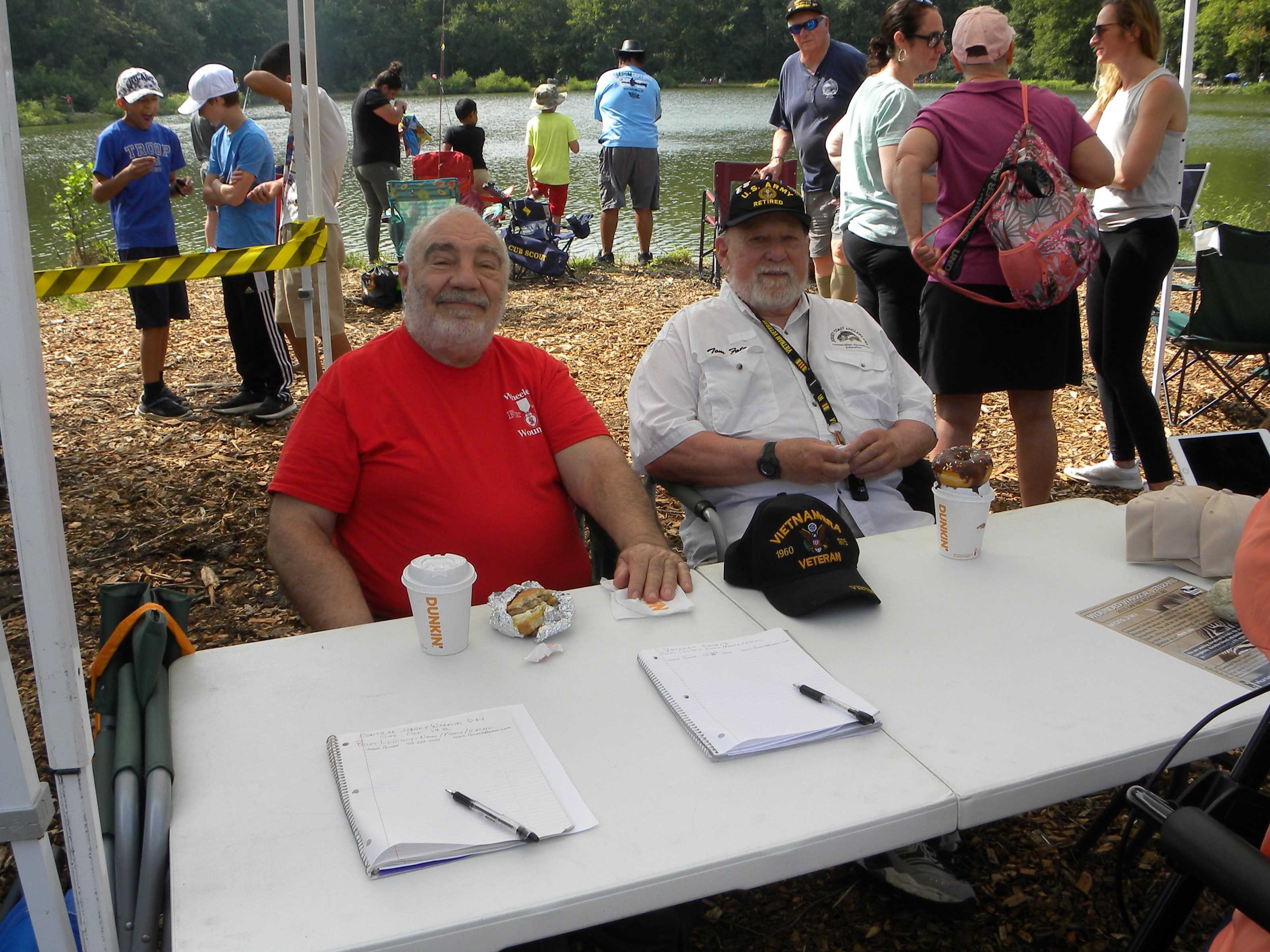Longtime veteran friends Al Dolce and Tom Fote spend time together at Lake Julianna